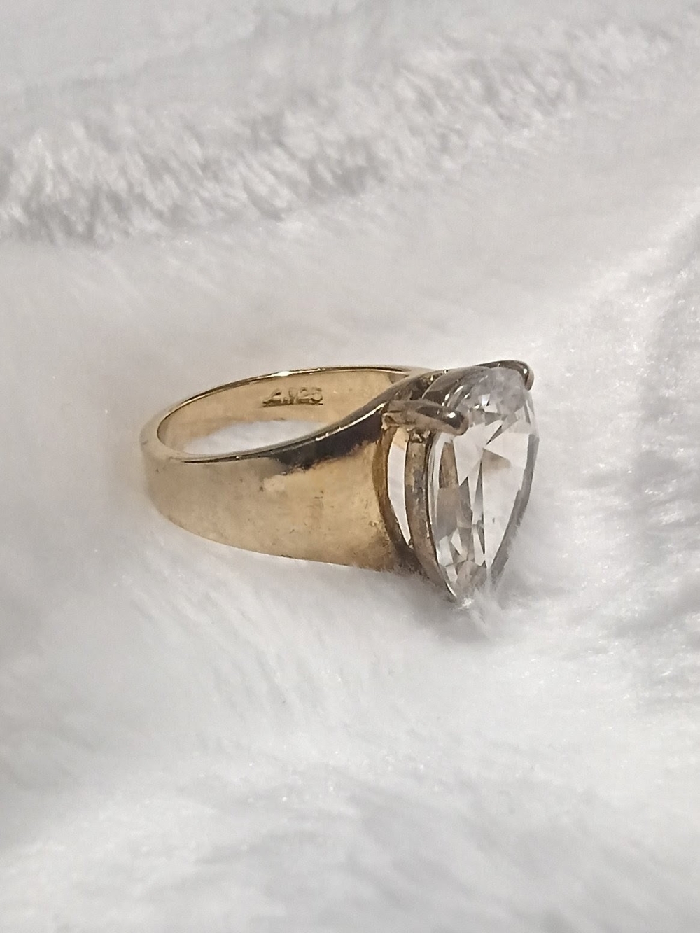 Estate 925 Gold Tone Clear Teardrop CZ Ring Size 6